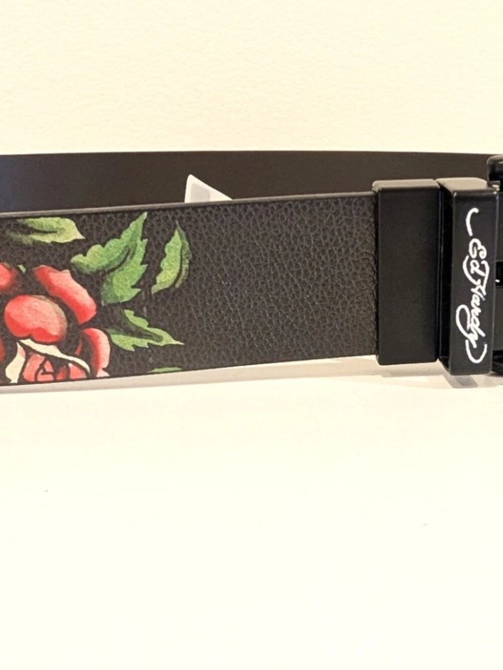 Ed Hardy Tattoo Art Reversible Leather Belt Black Graphic Print Buckle NWT